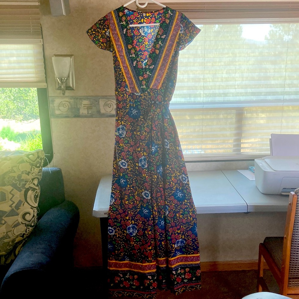 Floral Print Belted Maxi Sundress - Long, Elegant, Lively, Colorful